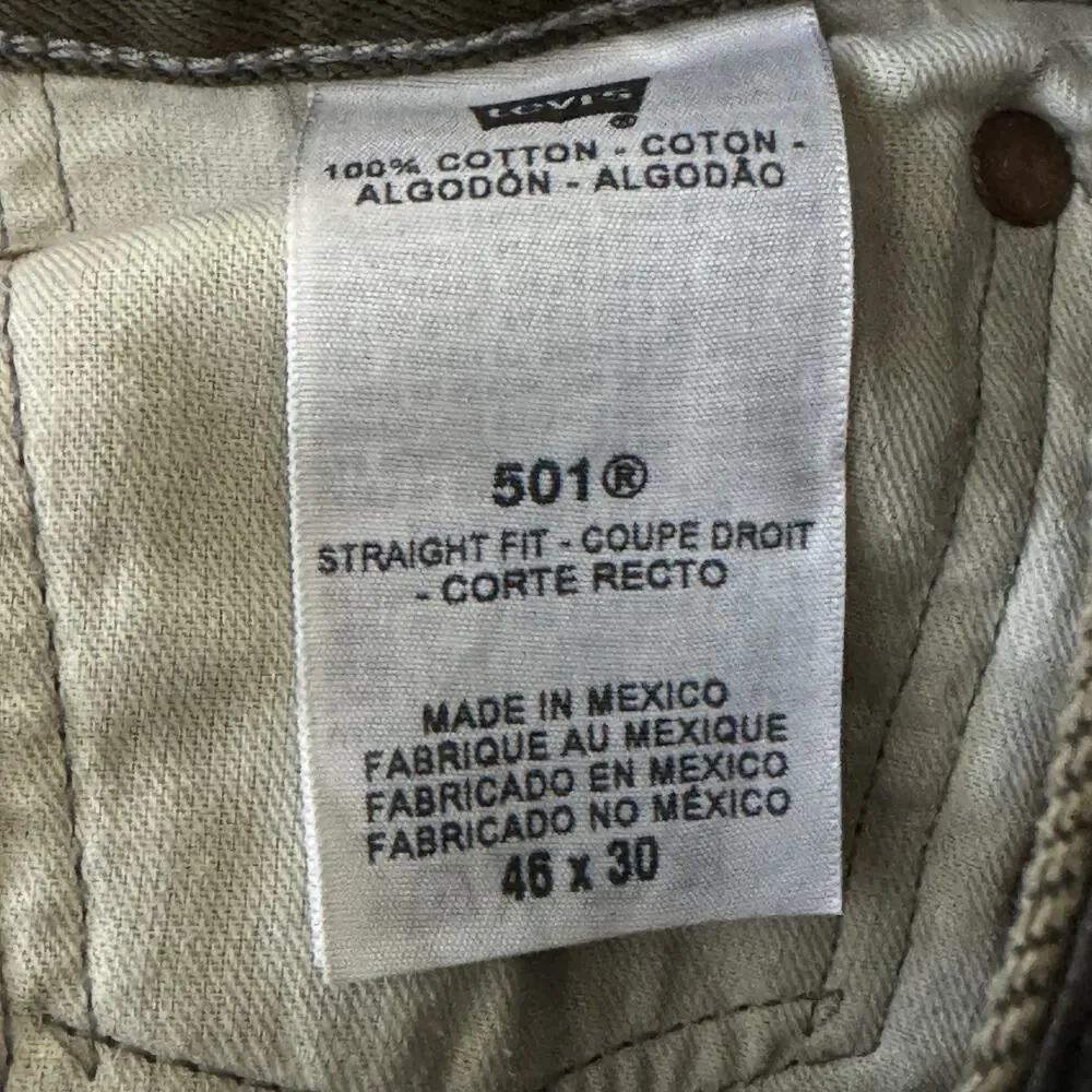 Levis 501 Straight Fit Jeans Mens 40x30 Olive 100% Cotton Button Fly